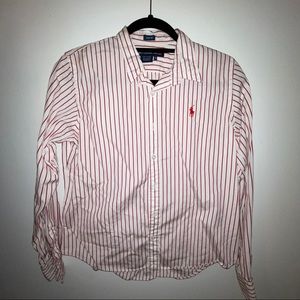 Red/white stripe button down shirt